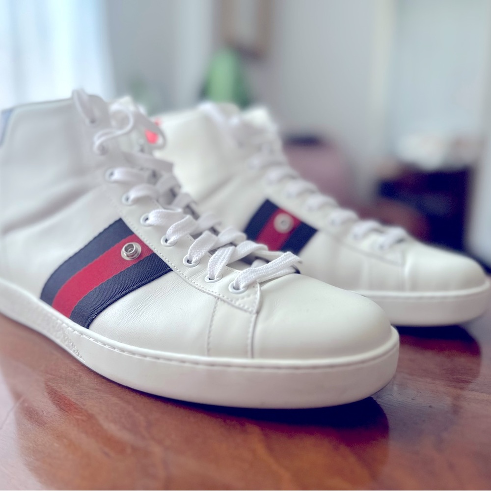 Gucci 'ace' Calfskin Tiger Removale Patches High Top Sneakers